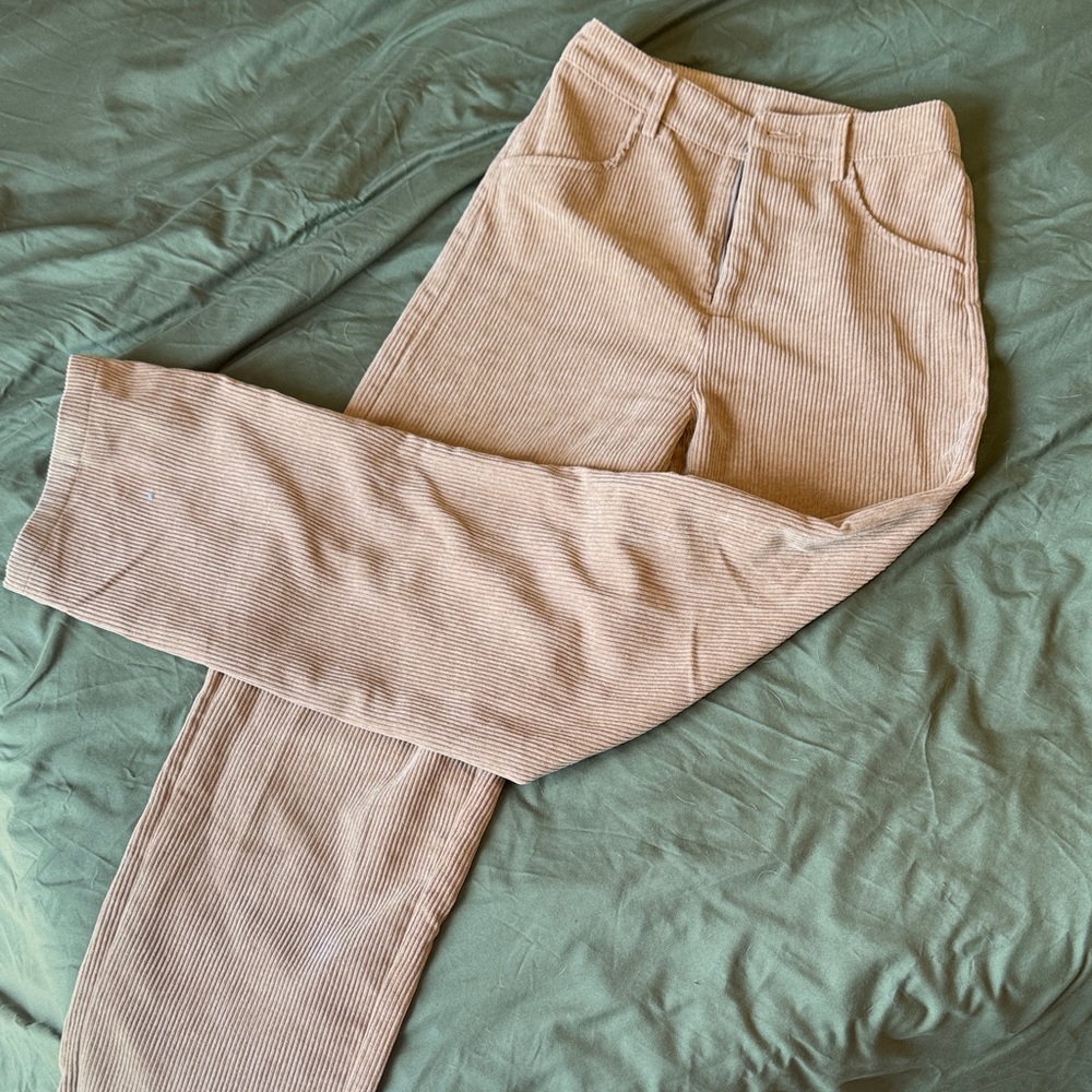 High-Rise Corduroy Pants in Light Tan